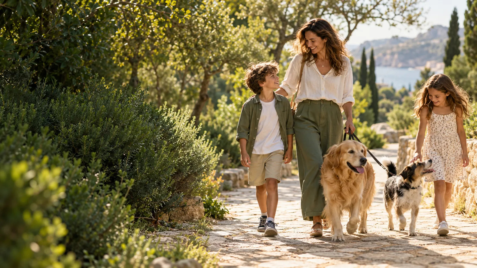 Familia paseando con sus perros